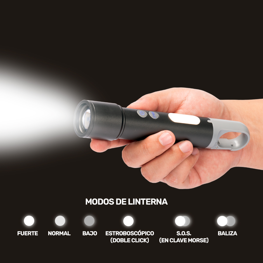 USB Linterna Táctica y lámpara recargable "HOOK" 15-en-1 - Imagen 7
